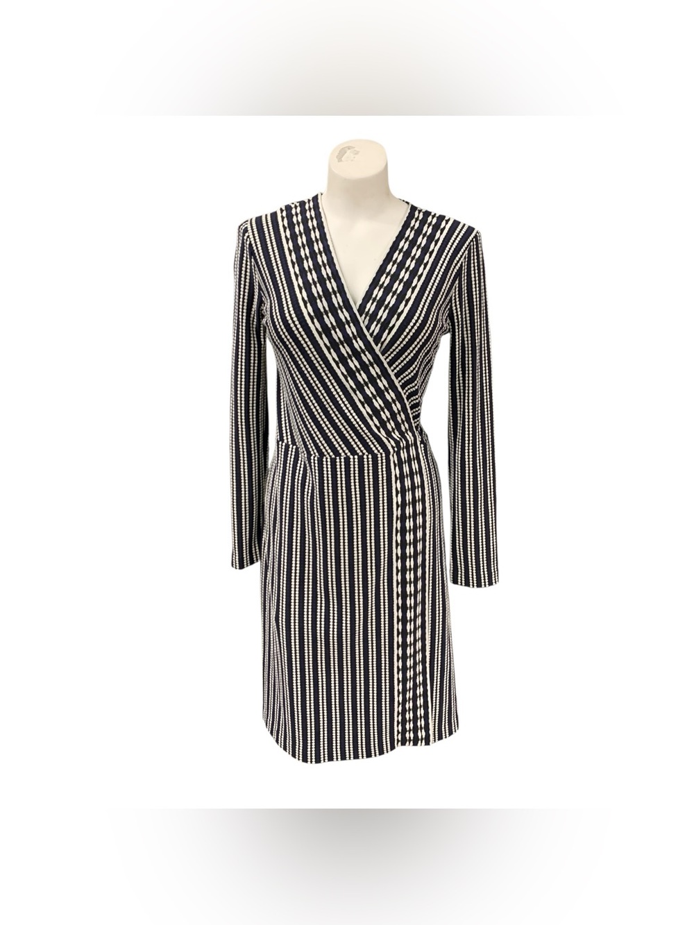Tory Burch NWT Black and White Striped Wrap Dress Size M